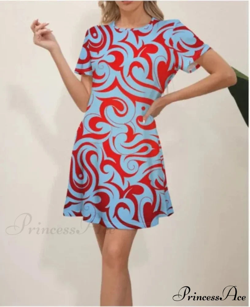 Latest Summer Fashion Floral Pattern Circular Neck Dress color11 / S oldfloraldress-250126