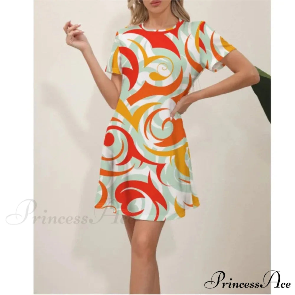 Latest Summer Fashion Floral Pattern Circular Neck Dress color5 / S oldfloraldress-250126