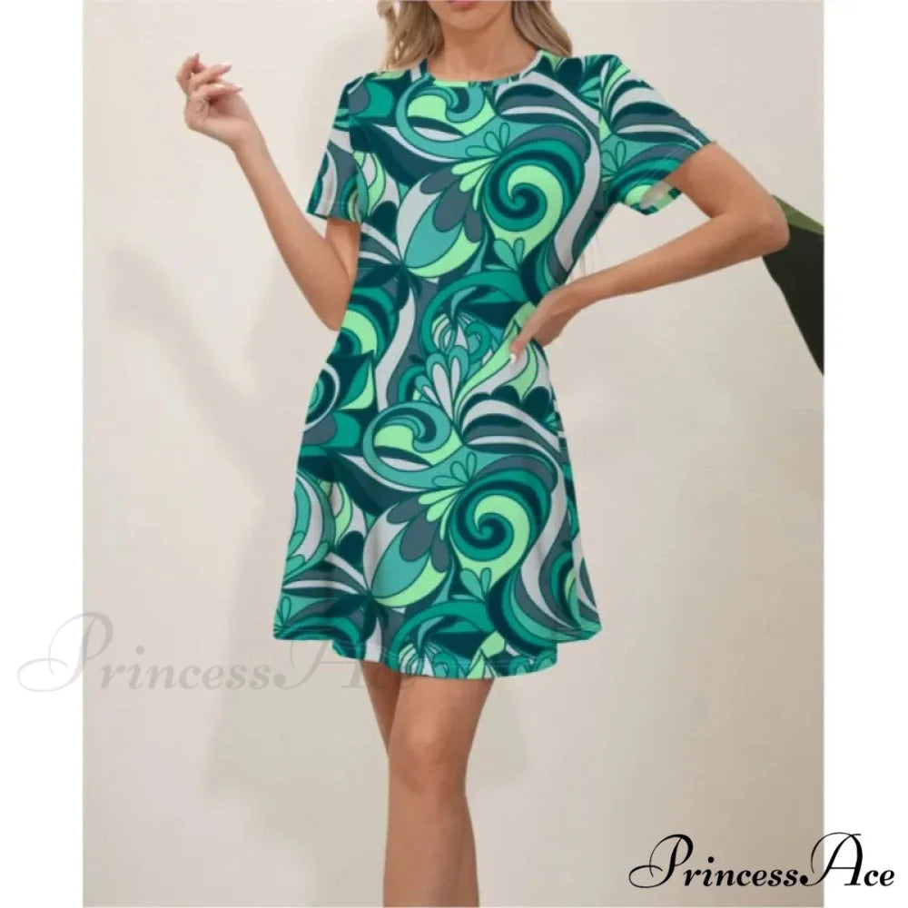 Latest Summer Fashion Floral Pattern Circular Neck Dress color6 / S oldfloraldress-250126