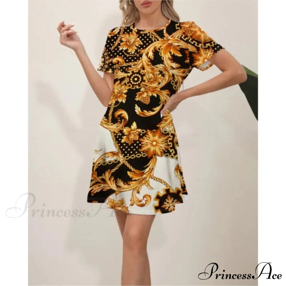 Latest Summer Fashion Floral Pattern Circular Neck Dress color9 / S oldfloraldress-250126