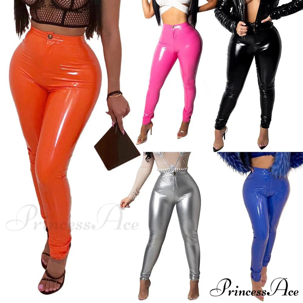 Latex Faux Pu Leather Pants Trousers