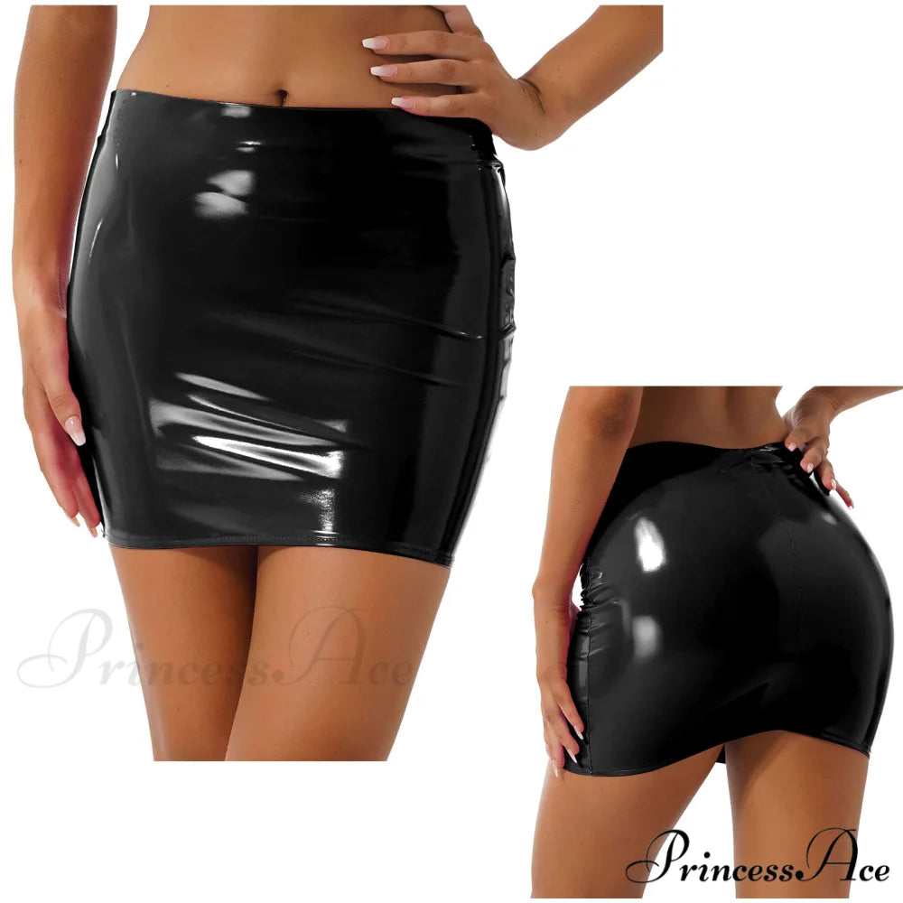 Latex Patent Leather Miniskirt Black / S
