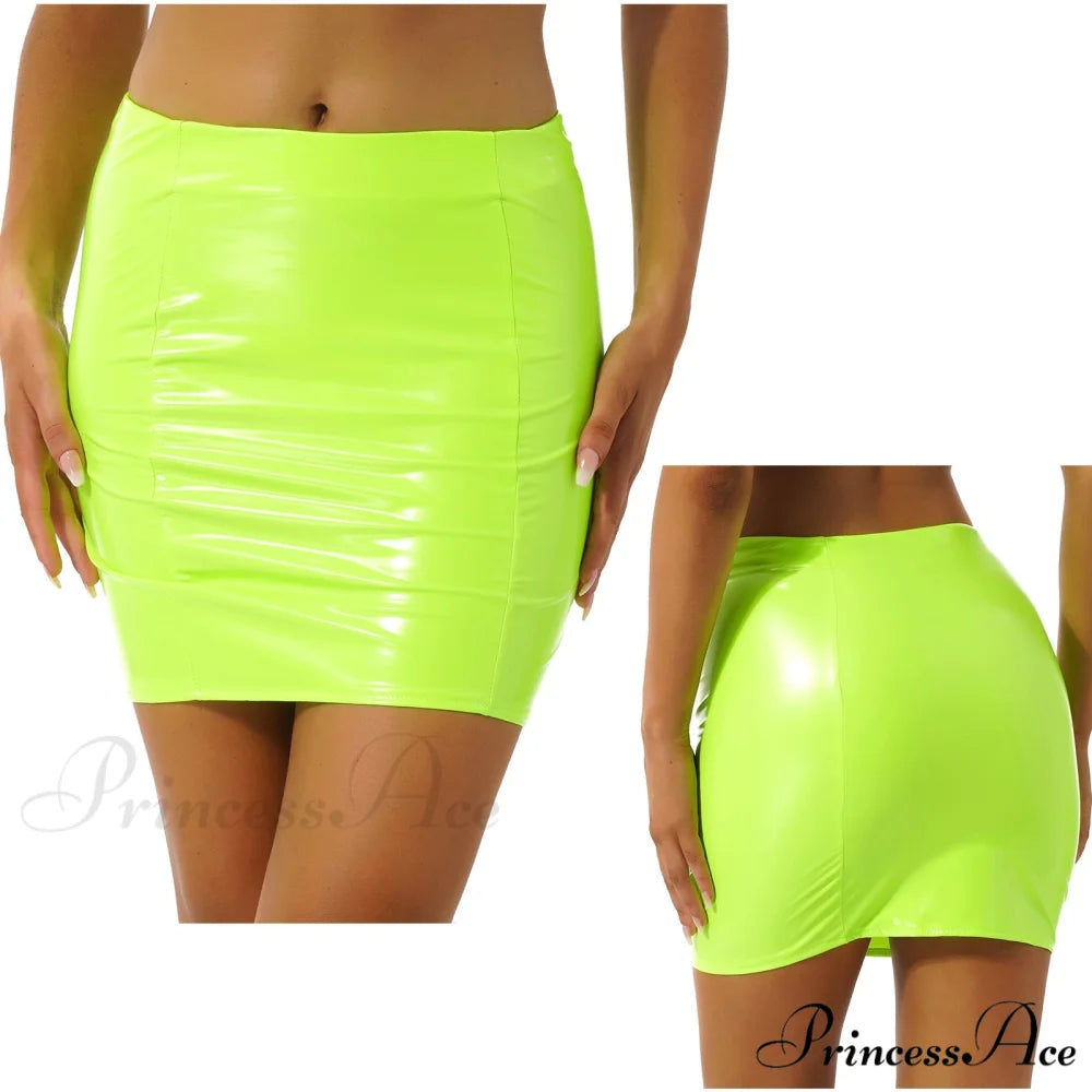 Latex Patent Leather Miniskirt Fluorescent Green / S
