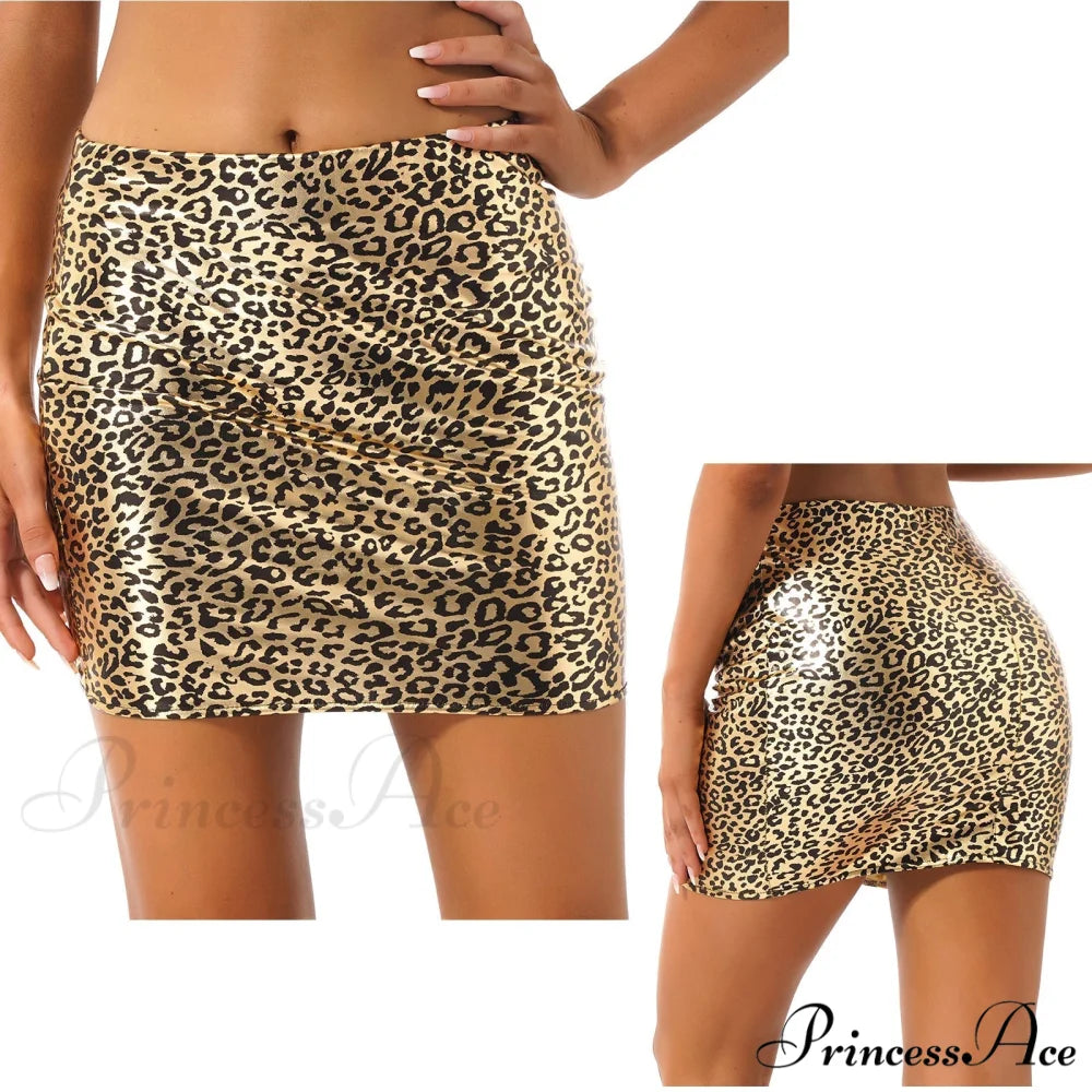 Latex Patent Leather Miniskirt Leopard / S