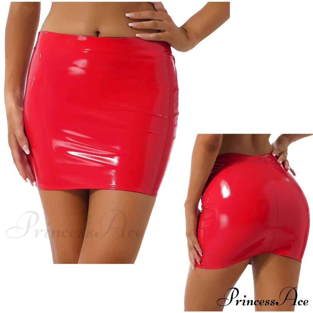 Latex Patent Leather Miniskirt Red / S