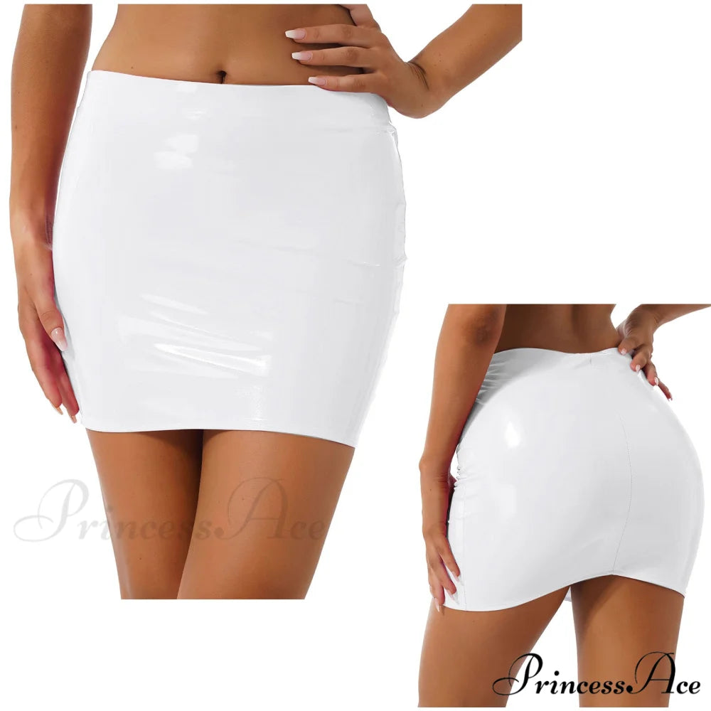 Latex Patent Leather Miniskirt White / S