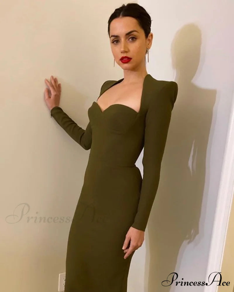 LAURA Elegant MIDI DRESS Army Green / S