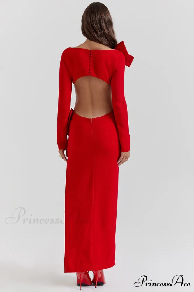Lavele Red Stylish Bow Maxi Dress