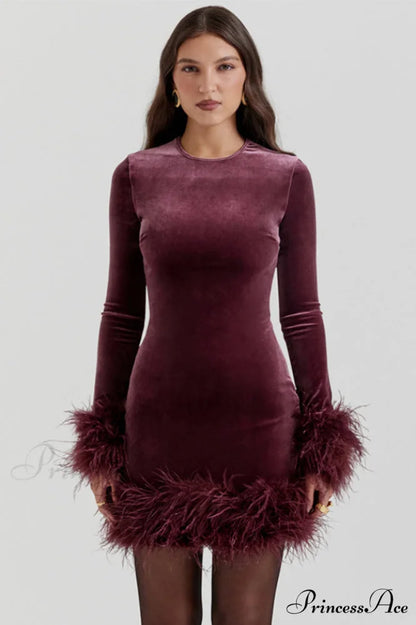 Lavinia Mulberry Stylish Velvet Mini Dress XS / Mulberry
