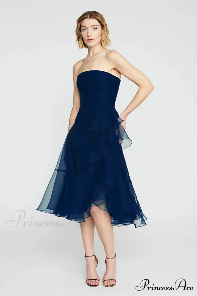 Lavish Elegance Graceful Strapless Midi Dress Navy Blue / 2
