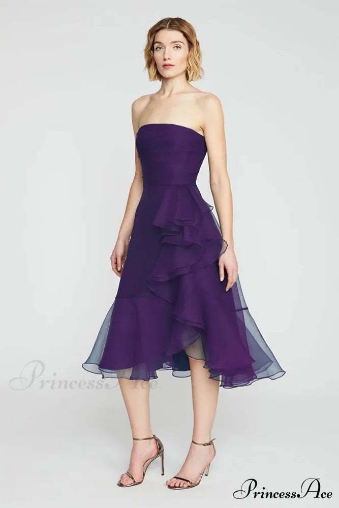 Lavish Elegance Graceful Strapless Midi Dress Purple / 2