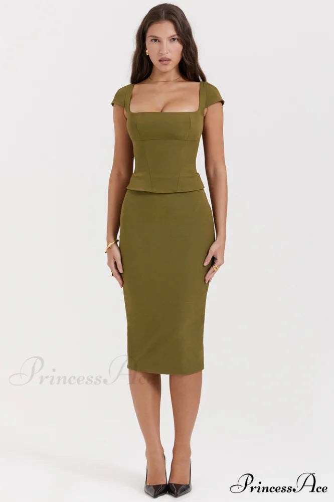 Layana Olive Stylish Corset Midi Dress S / Olive