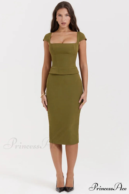 Layana Olive Stylish Corset Midi Dress S / Olive
