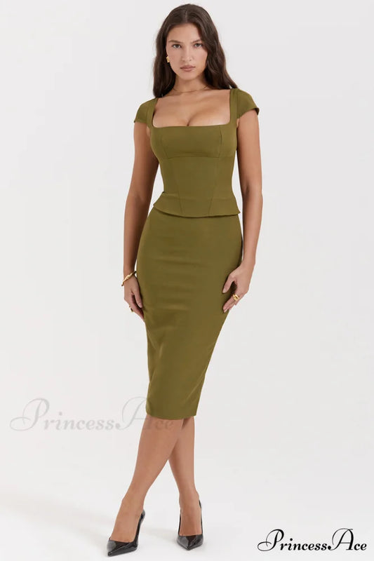 Layana Olive Stylish Corset Midi Dress XS / Olive