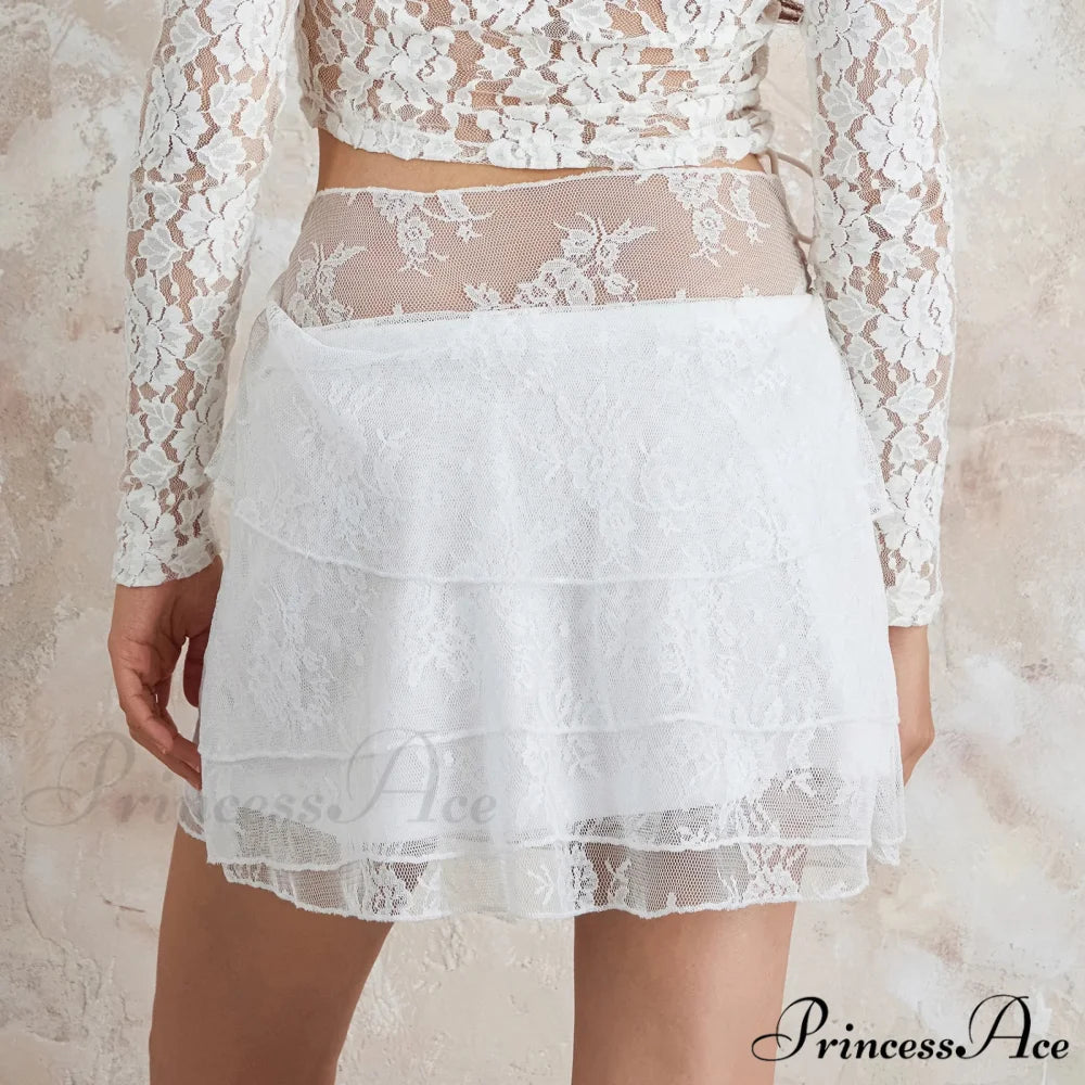 Layered Blossom Net White Skirt skirts-250223