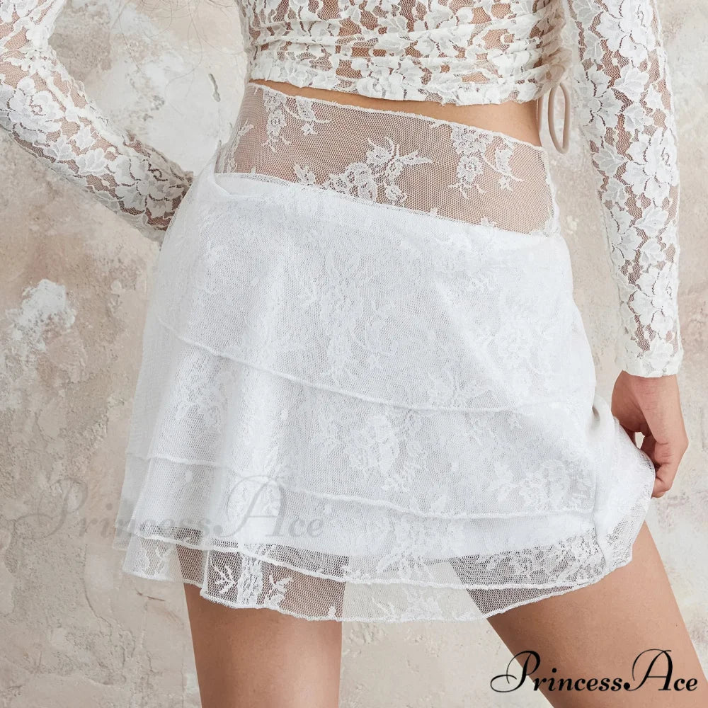 Layered Blossom Net White Skirt skirts-250223