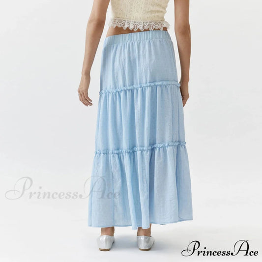 Layered Bohemian Ruffle Edge Skirt Blue / S skirts-250223