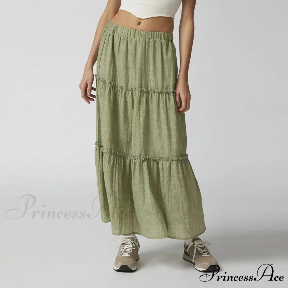 Layered Bohemian Ruffle Edge Skirt Green / S skirts-250223