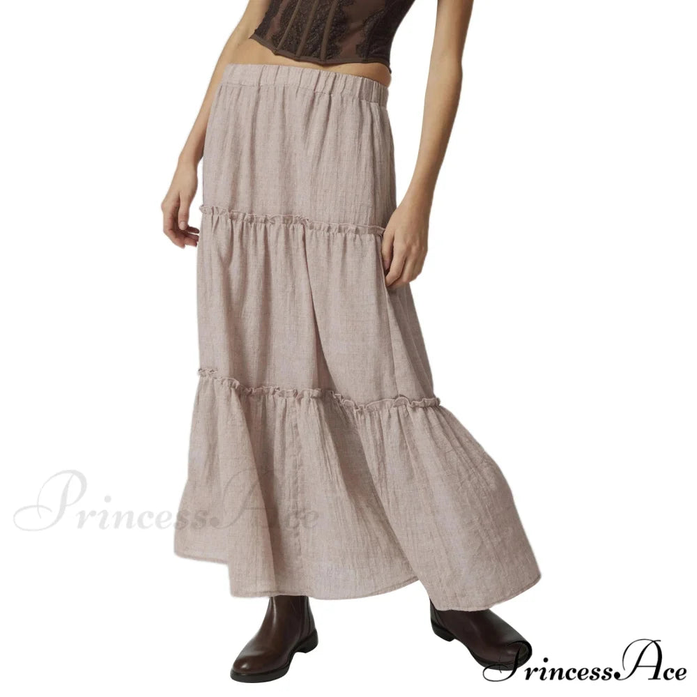 Layered Bohemian Ruffle Edge Skirt Khaki / S skirts-250223