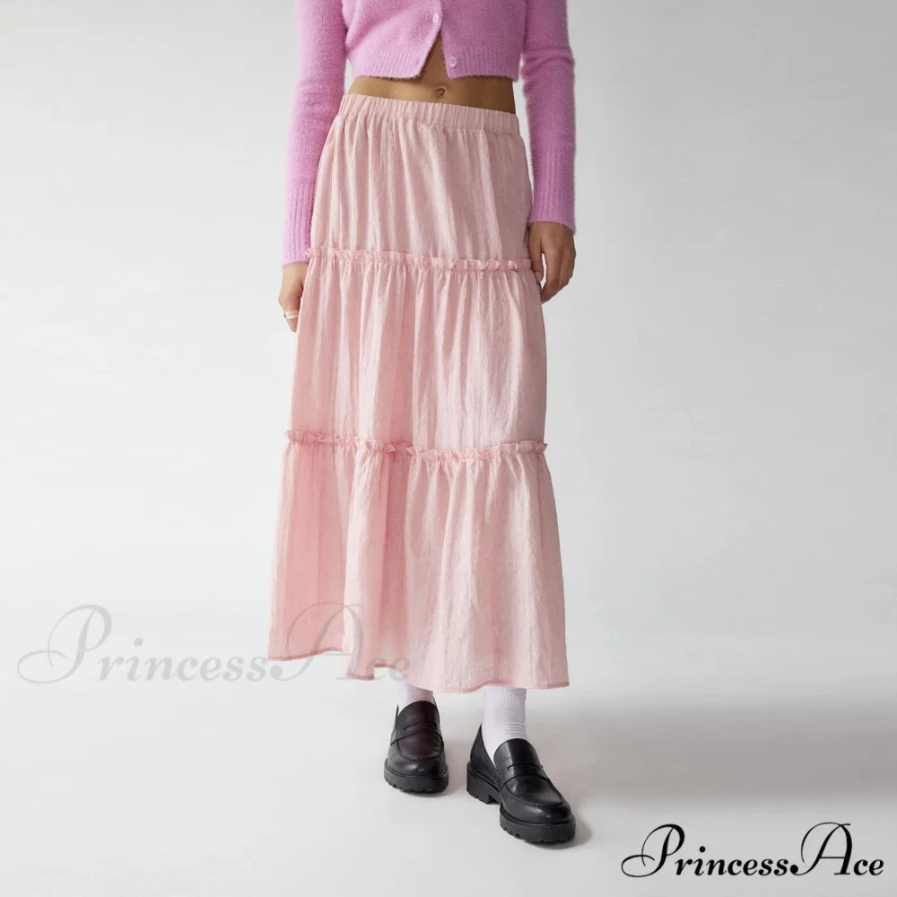 Layered Bohemian Ruffle Edge Skirt Pink / L skirts-250223