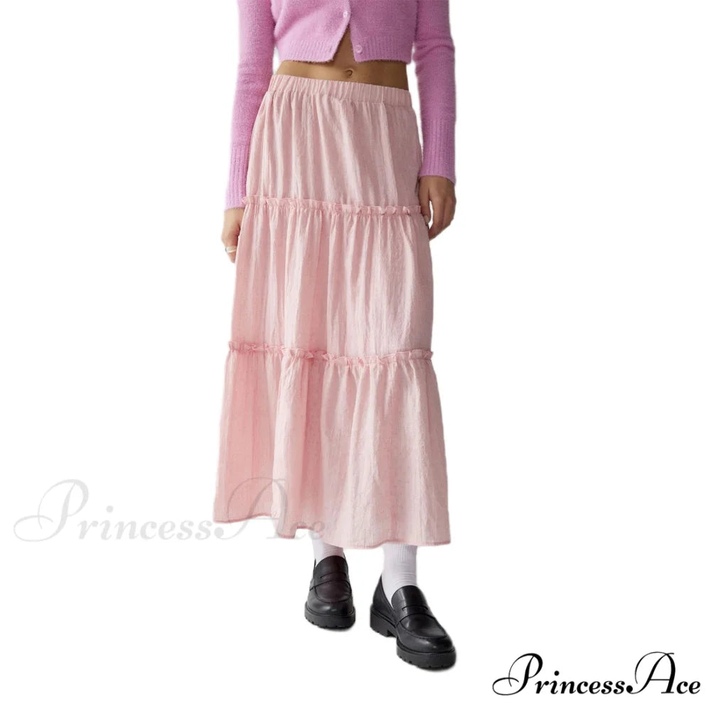 Layered Bohemian Ruffle Edge Skirt Pink / S skirts-250223