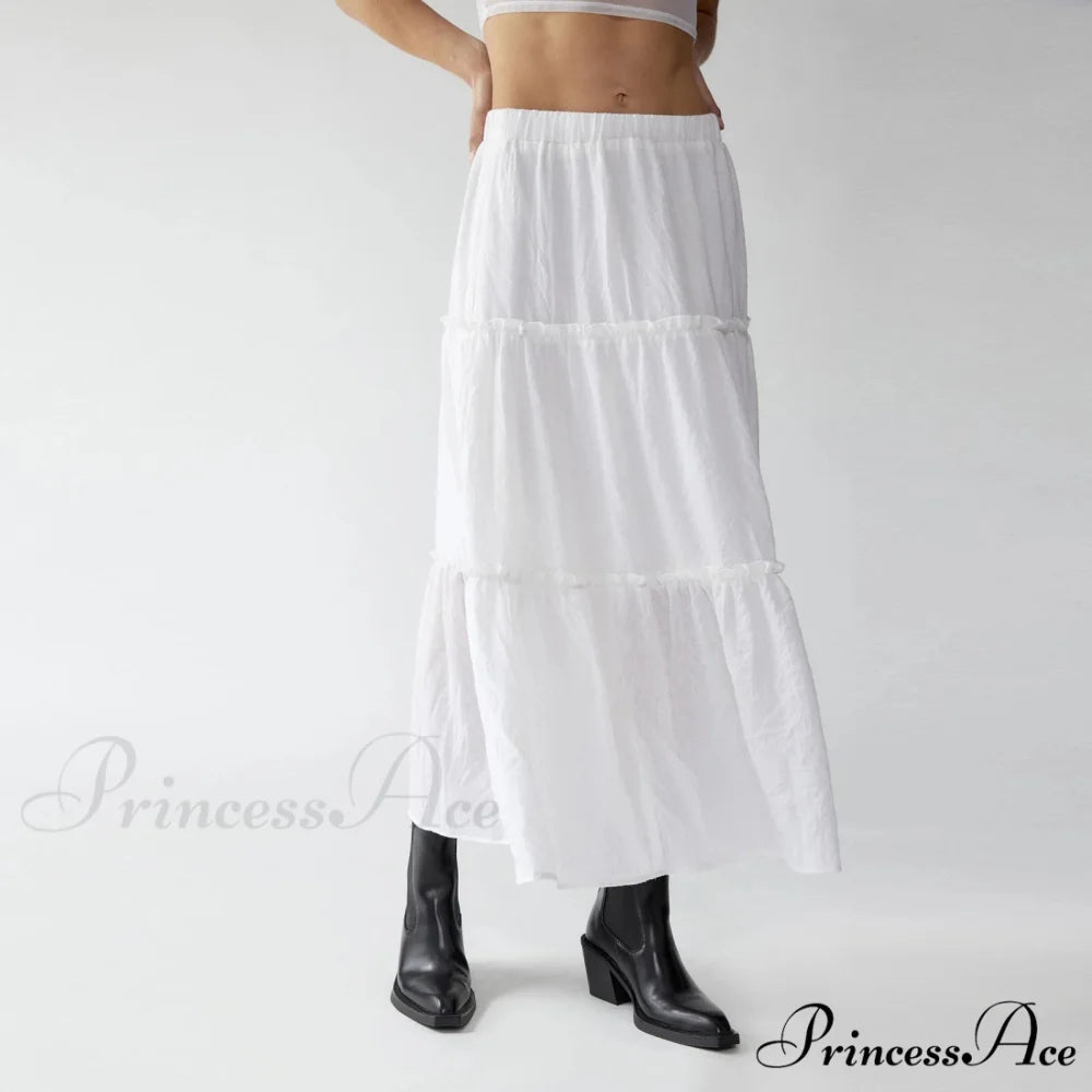 Layered Bohemian Ruffle Edge Skirt WHITE / S skirts-250223