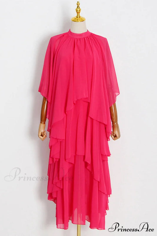 Layered Elegant Silk-Georgette Gown M / Pink