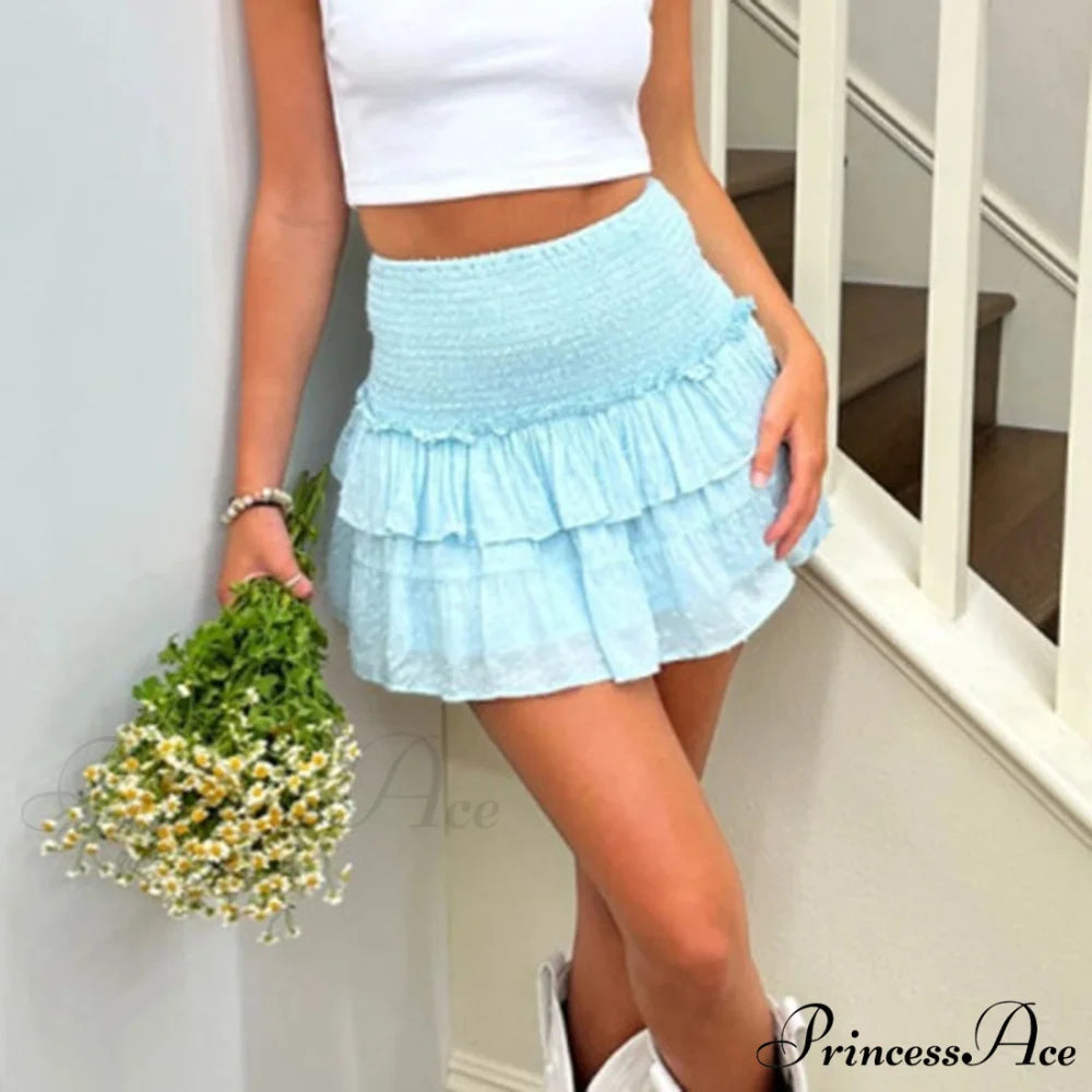 Layered Flounced Draped Skirt Blue / S skirts-250223