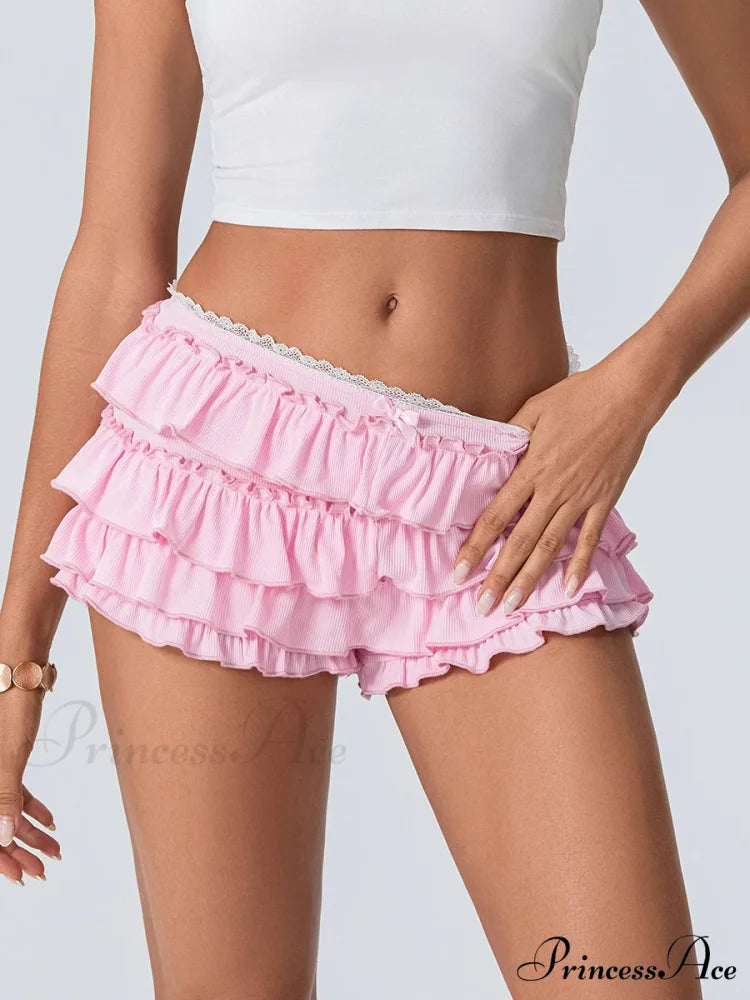 Layered Flounced Stretchy Waist Short Pink / S short-250223