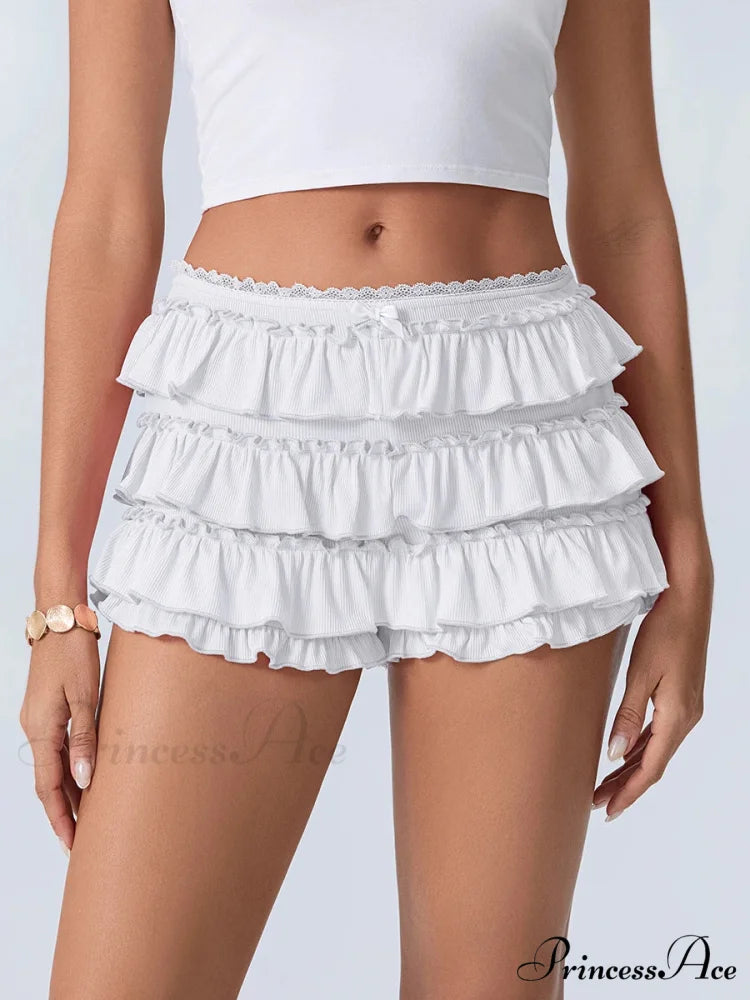 Layered Flounced Stretchy Waist Short WHITE / S short-250223
