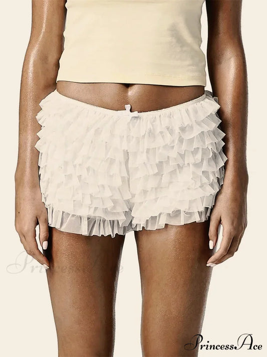 Layered Frill Ribbon Patchwork Short white / S short-250223