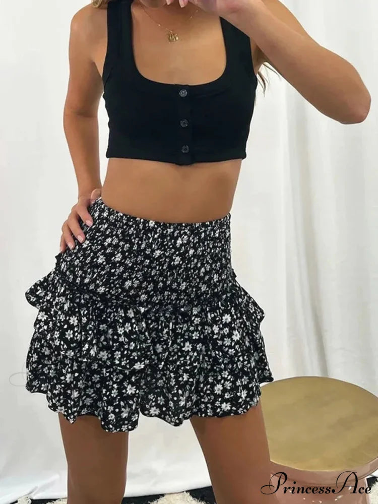 Layered Frilled Enchanting Style Skirt Black / S skirts-250223