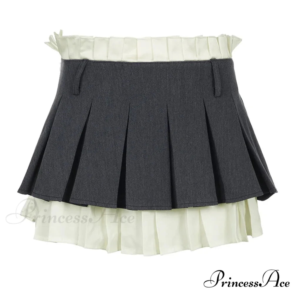 Layered High-Waisted Stylish Mini Skirt Gray / S