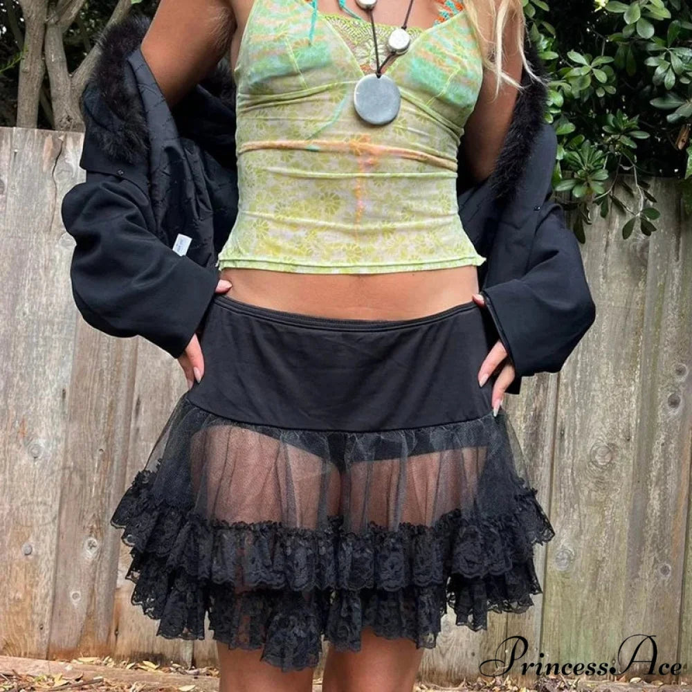 Layered Lace Flounced Retro Skirt skirts-250223