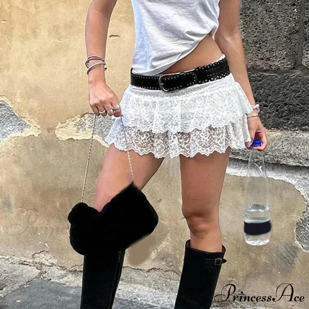 Layered Lace Lower Waist Skirt skirts-250223