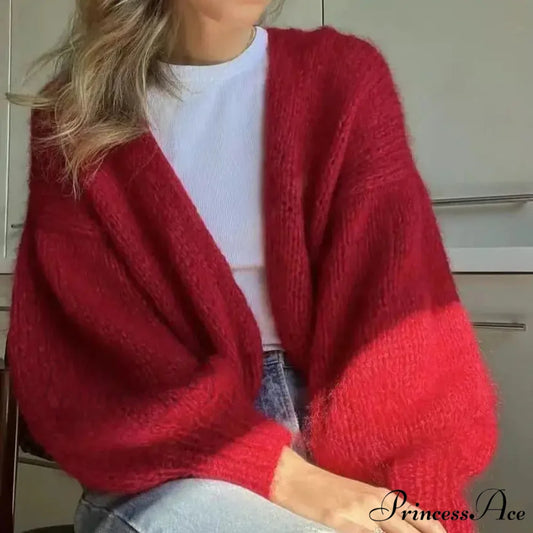 Lazy Hand Woven Big Bubble Sleeves Monochrome Knitted Christmas Sweater