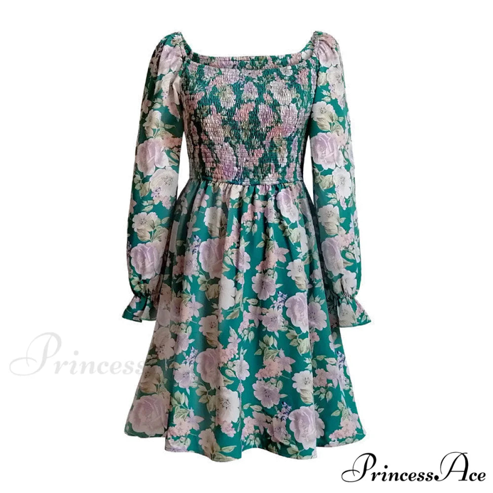 Leaf Print Sleeveless Midi Dress M / Blue