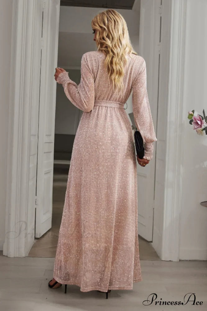 Leandra Front Split Charming Shimmer Maxi Dress