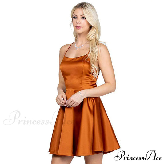 Leandra Satin Stylish Skater Dress Coral color / L