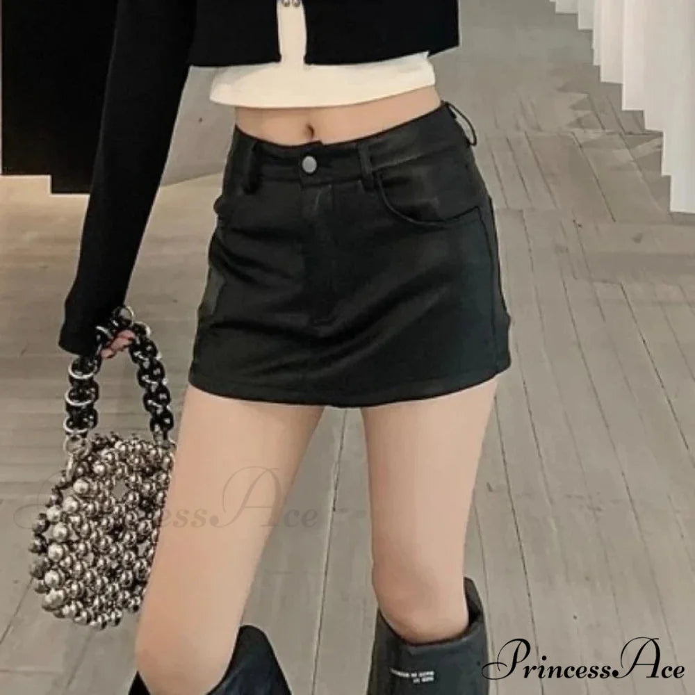 Leather Coquette Slim High Waisted A-line Casual Skirt