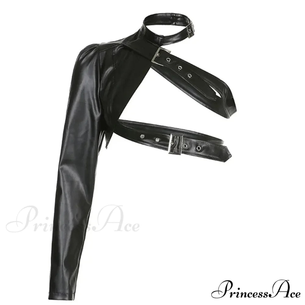 Leather Goth Punk Emo Stylish Elegant Classic Trendy Unique Crop Top