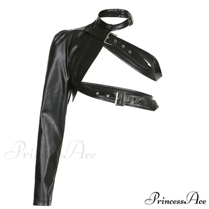 Leather Goth Punk Emo Stylish Elegant Classic Trendy Unique Crop Top