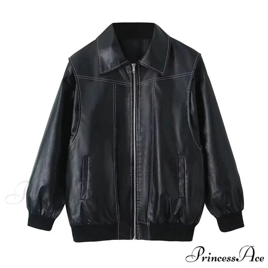 Leather Streetwear Red Coat Black / S