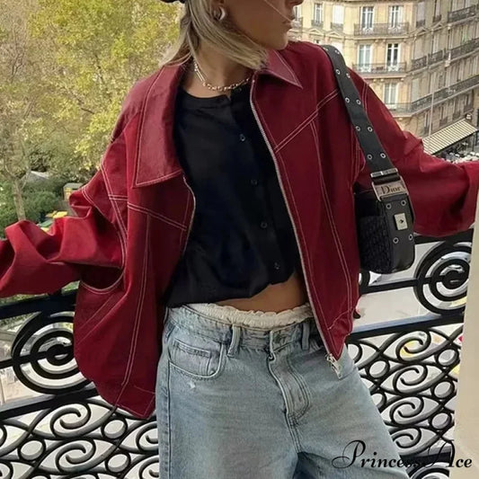 Leather Streetwear Red Coat Red / S