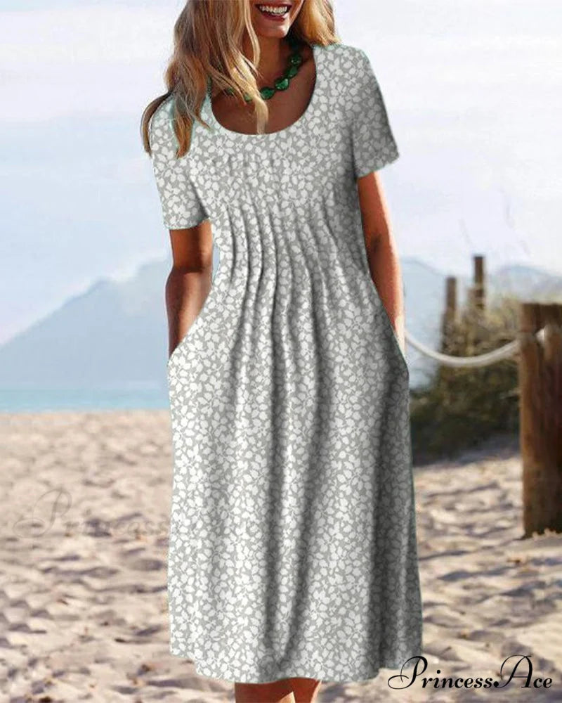 Leaves Print Short Sleeve Dress