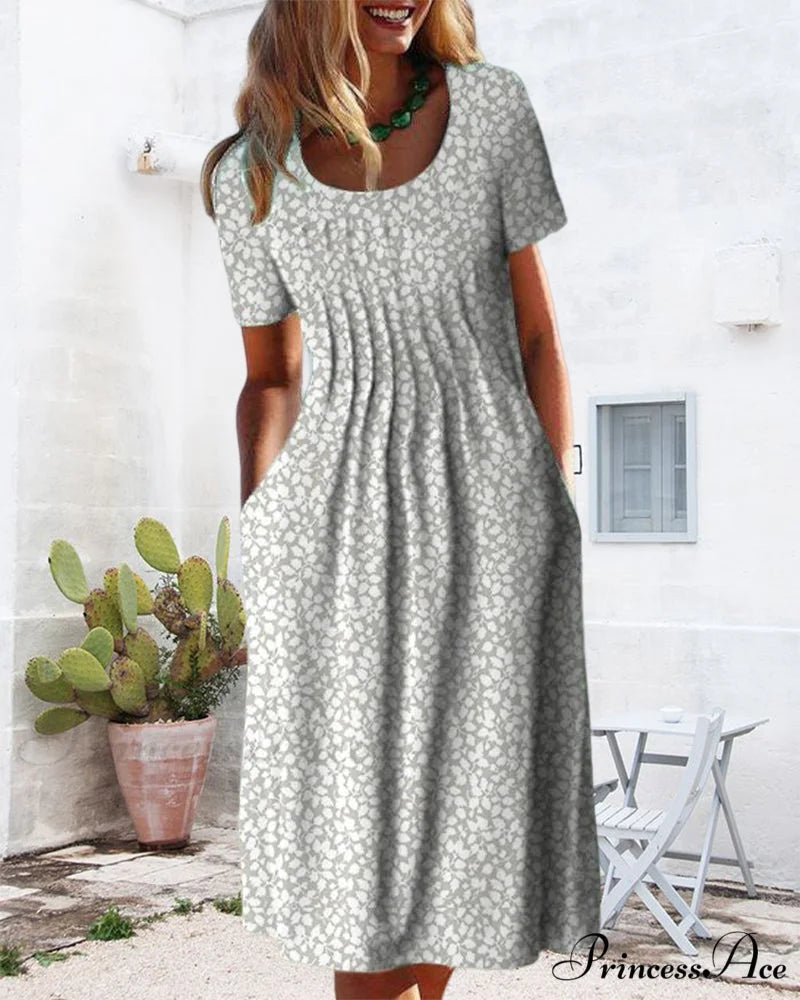 Leaves Print Short Sleeve Dress