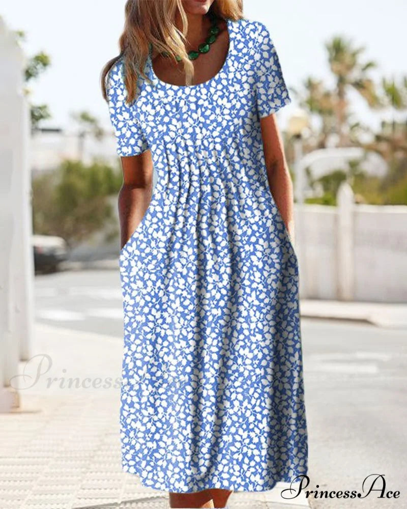 Leaves Print Short Sleeve Dress