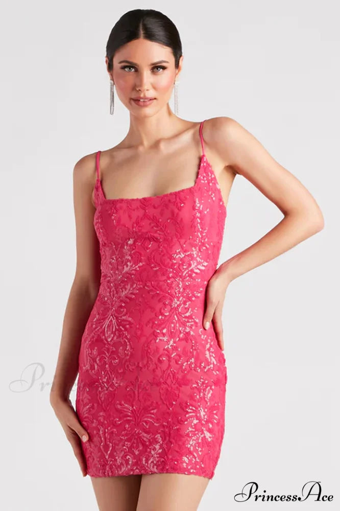 Leila Sequin Stylish Bodycon Mini Dress XS / Fuchsia