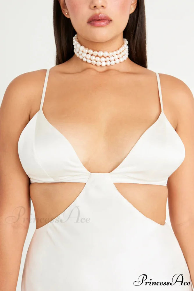 Lena Satin Cutout Trendy Ostrich Feather Maxi Dress