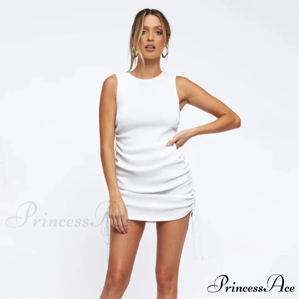 Length Vestidos Sexy Party O-Neck Dress White / M